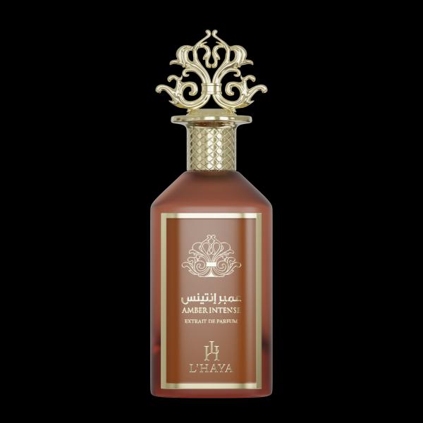 Amber Intense Extrait de Parfum L'Haya - Frasco ámbar mate con tapa corona dorada