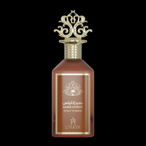 Amber Intense Extrait de Parfum L'Haya - Frasco ámbar mate con tapa corona dorada